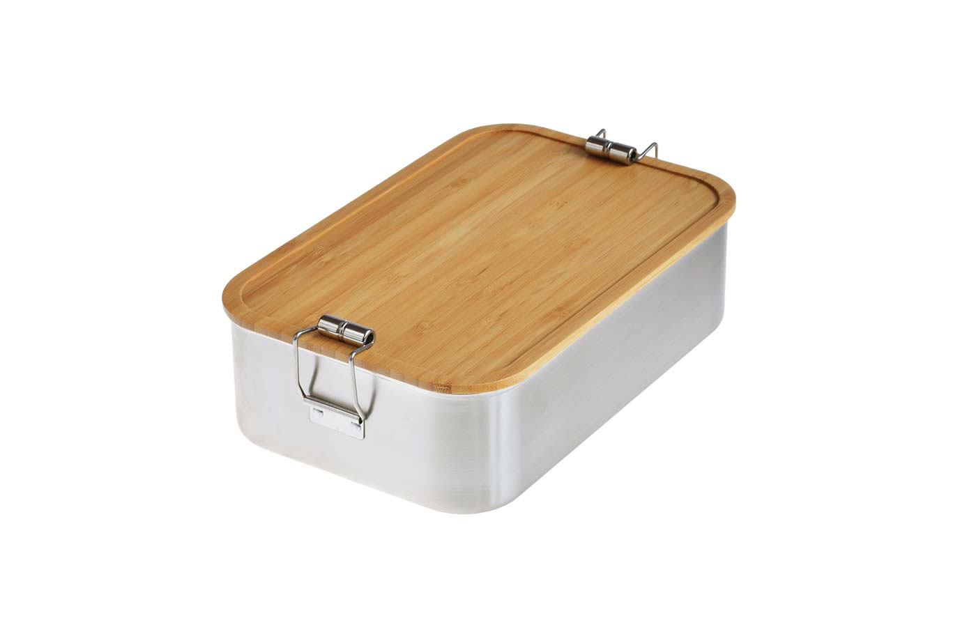 Cameleonpack Lunchbox CP SA 15 • 1800 ml aus Edelstahl mit Bambusdeckel mit Dichtung. Ansicht von schräg oben.