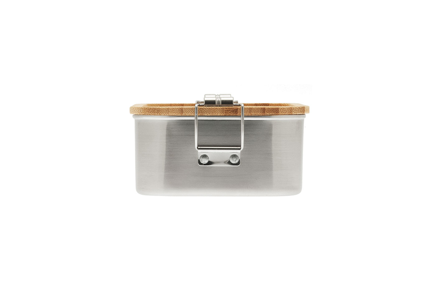 Cameleonpack Lunchbox CP BA C1 • 1100 ml aus Edelstahl mit Bambusdeckel, mit Bügelverschluss. Ansicht Querseite.