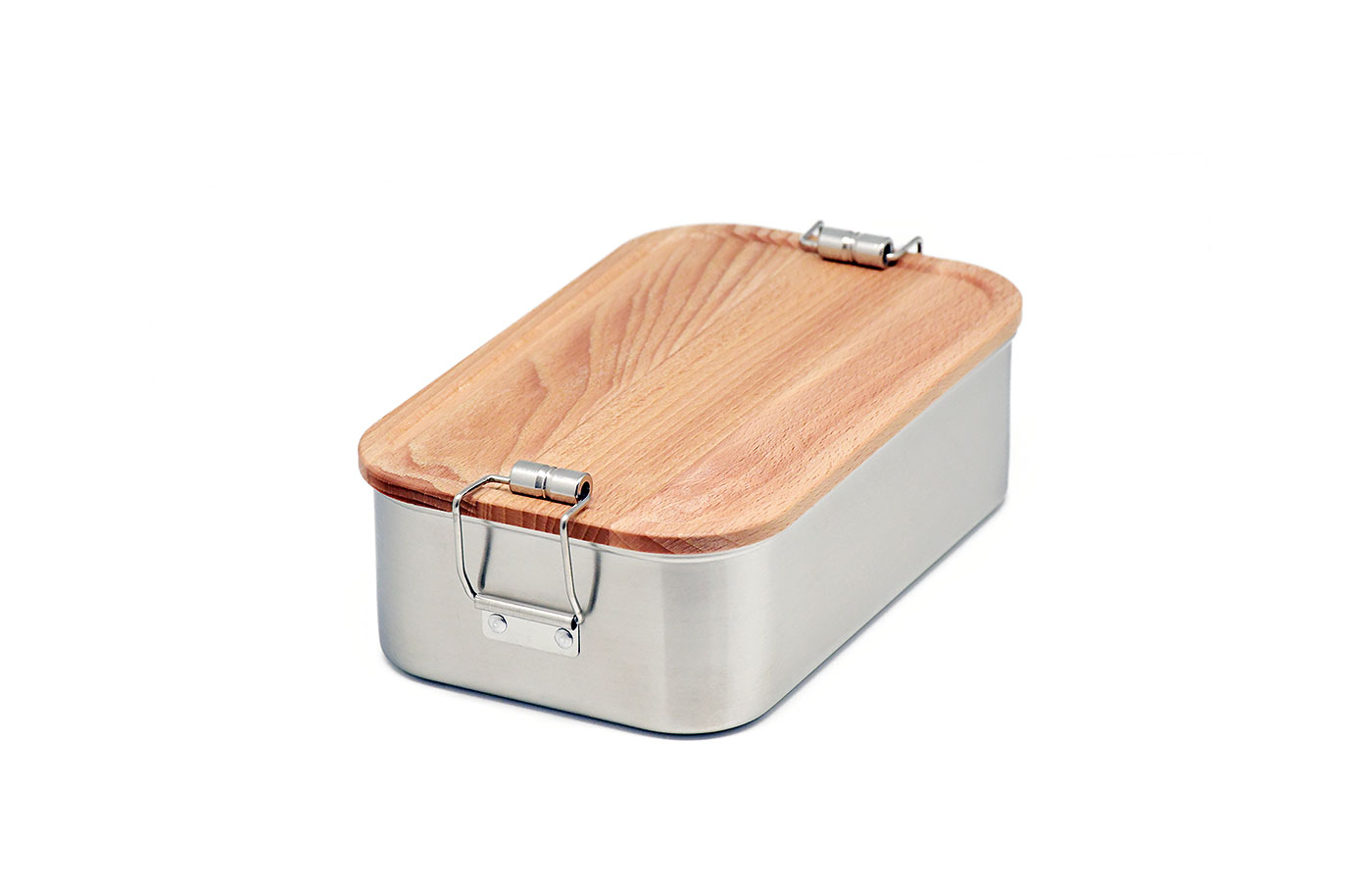 Cameleonpack Lunchbox CP BU C4 • 1100 ml aus Edelstahl mit Buchendeckel und Bügelverschluss. Ansicht geschlossen von schräg oben.