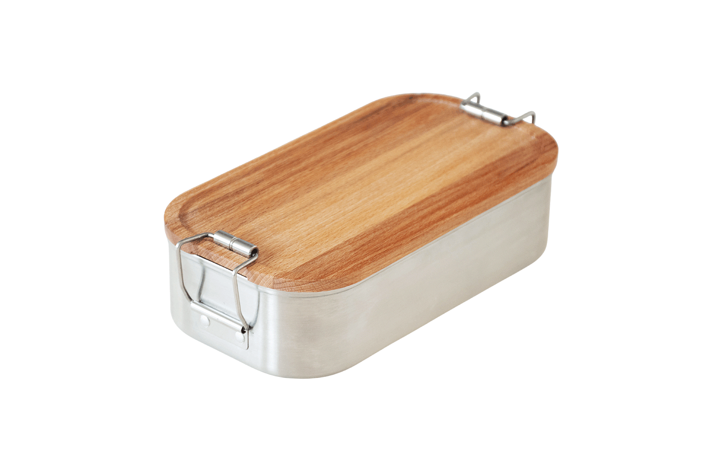 Cameleonpack Lunchbox CP BU C6 • 700 ml aus Edelstahl mit Buchendeckel, mit Bügelverschluss. Ansicht von schräg oben.