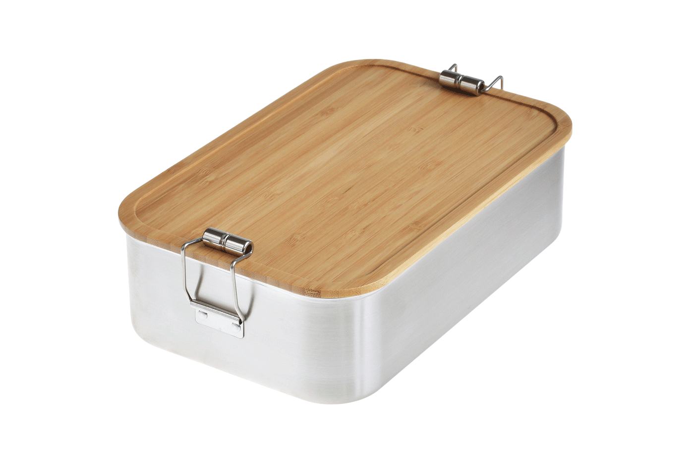Cameleonpack Lunchbox CP SA 15 • 1800 ml aus Edelstahl mit Bambusdeckel mit Dichtung. Ansicht von schräg oben.