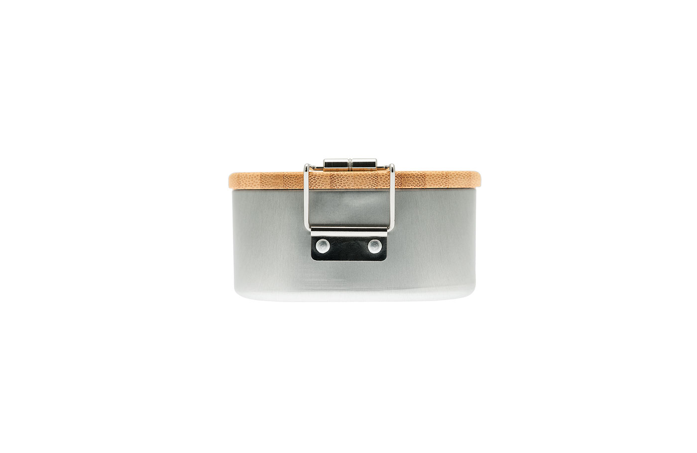 Cameleonpack Lunchbox LB BA 05 • 700 ml aus Weißblech mit Bambusdeckel, mit Bügelverschluss. Ansicht Querseite.
