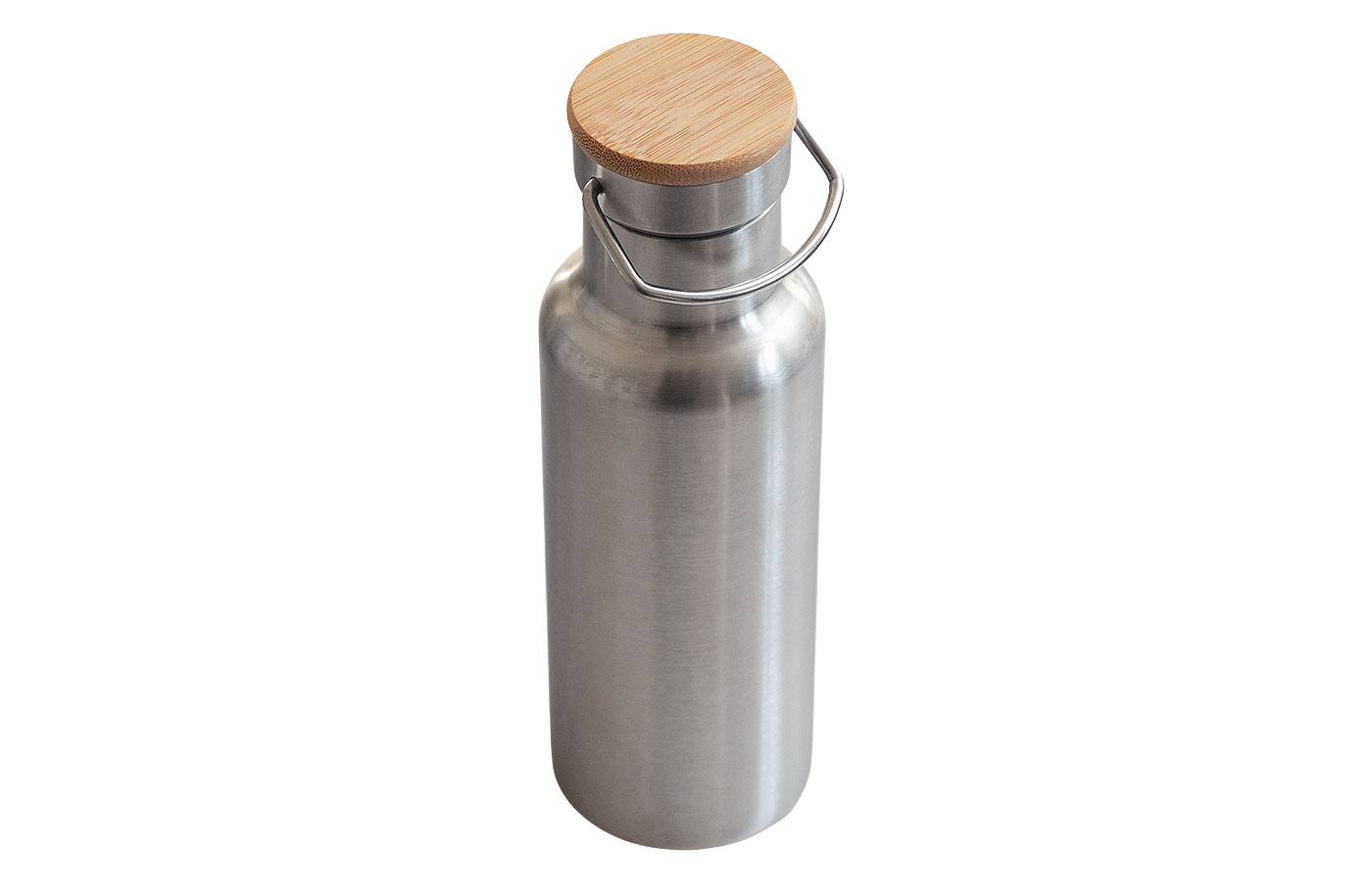 Trinkflasche Bambus - TFL 010. Flasche aus Edelstahl mit Bambusdeckel. Ansicht von oben.