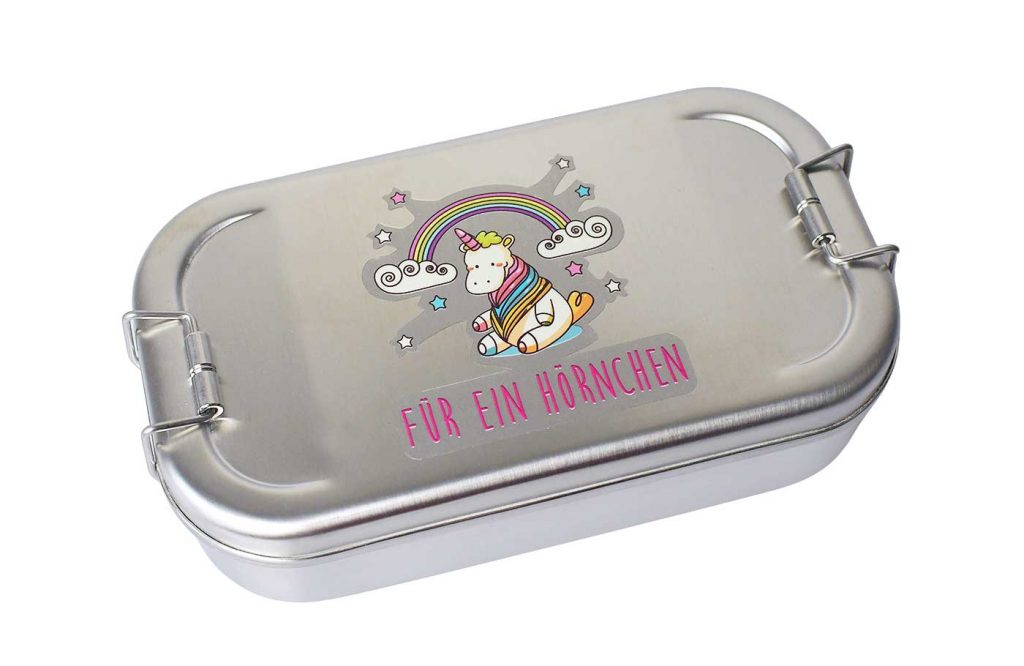 Edelstahl-Lunchbox mit Aufkleber spülmaschinenfest