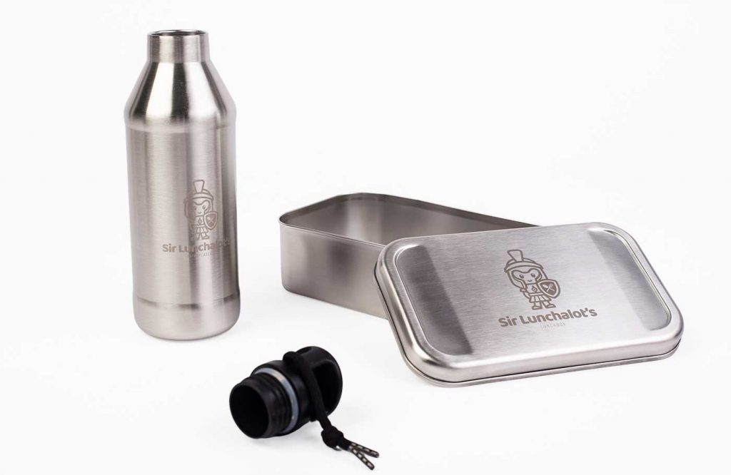 Edelstahl-Lunchbox und Edelstahl-Trinkflasche mit Lasergravur