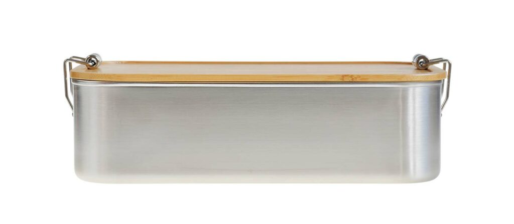 Cameleonpack Lunchbox CP SA 15 • 1800 ml aus Edelstahl mit Bambusdeckel mit Dichtung. Ansicht Längsseite.